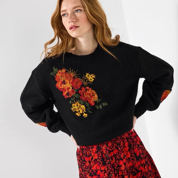Vintage Bechamel Floral  Embroidered Black Sweater size M - Picture 11 of 11